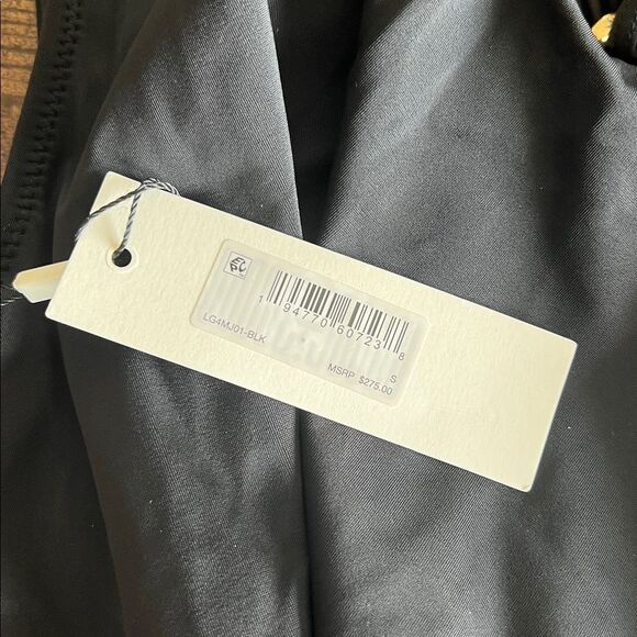 L’AGENCE • Black Solids Ava Asymmetric Chain One-Piece Swimsuit - Picture 7 of 8